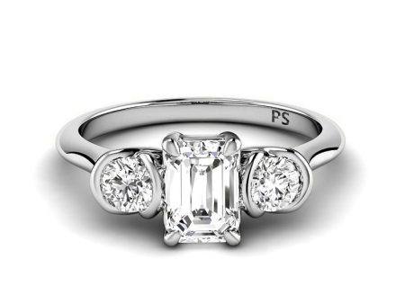 0.80 CT Round & Emerald Cut Diamonds - Three Stone Ring Cheap