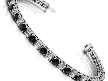 2.00-10.50 CT Round Cut Black Diamonds & Diamonds - Tennis Bracelet For Sale