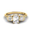 0.80 CT Round & Emerald Cut Diamonds - Three Stone Ring Cheap