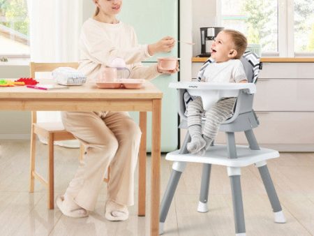 6-in-1 Convertible Baby High Chair With Adjustable Removable Tray-Gray and White For Cheap