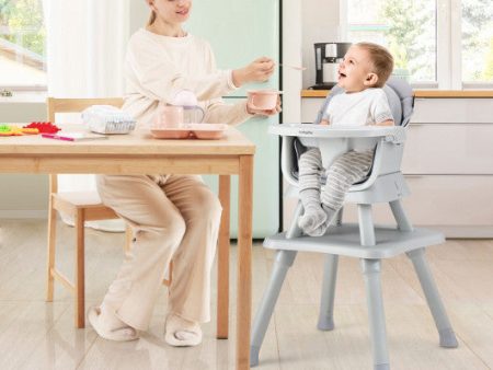 6-in-1 Convertible Baby High Chair With Adjustable Removable Tray-Gray Online