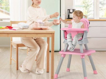 6-in-1 Convertible Baby High Chair With Adjustable Removable Tray-Pink For Discount