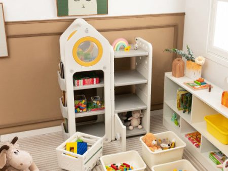 Multipurpose Toy Chest and Bookshelf With Mobile Trolley for Bedroom-Gray Online now