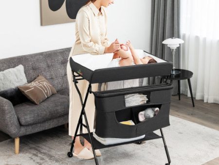 Portable Adjustable Height Newborn Nursery Organizer With Wheel-Black Fashion