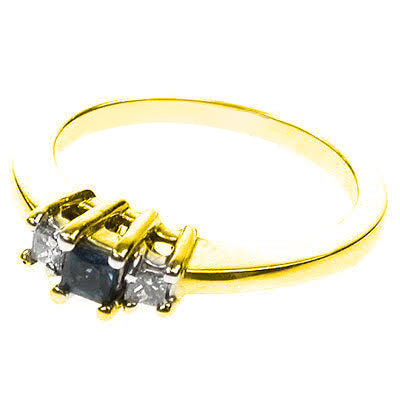 0.45 CT Princess Cut Blue Sapphires & Diamonds - Three Stone Ring For Sale