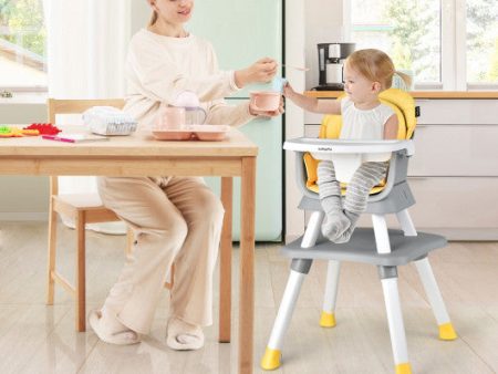 6-in-1 Convertible Baby High Chair With Adjustable Removable Tray-Yellow Online